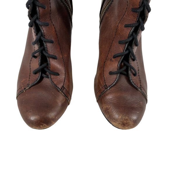 Women’s FOSSIL Leather Boots Size 7 Steampunk Lace Up Heels - Picture 3 of 15